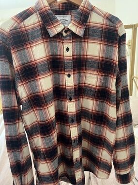 Portuguese Flannel Shirt Mens Plaid Long Sleeve Button Up Orange Cream Black